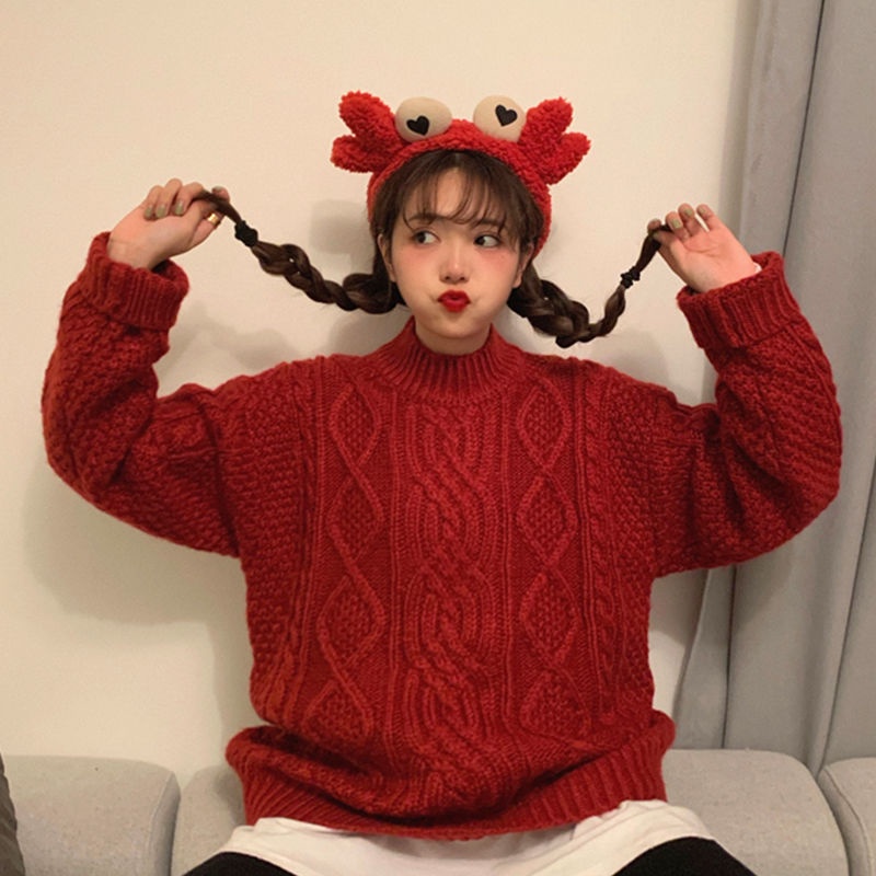 Áo Sweater Dệt Kim Cổ Tròn Dáng Rộng Màu Sắc Trơn Phong Cách Hàn Quốc Thời Trang Thu Đông Cho Nữ