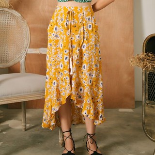 Chân váy boho họa tiết vàng hoa nhí v7