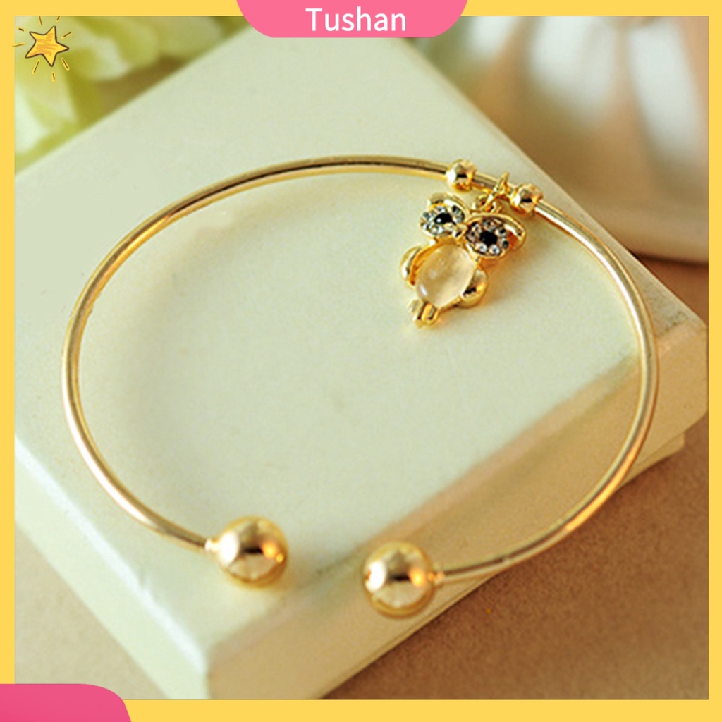 Vòng tay mạ vàng đính đá hình cú mèo đáng yêu