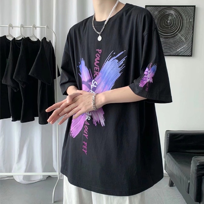 Áo Thun Tay Ngắn Dáng Rộng In Chữ Size M-5XL Phong Cách Hàn Quốc Cho Nam