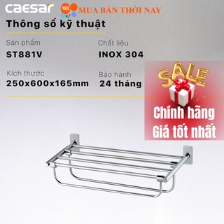Kệ treo khăn inox Caesar ST881V, thanh treo khăn inox 304, Cam kết chính hãng