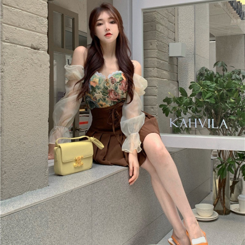 Bộ Áo + Chân Váy Ngắn Lưng Cao In Họa Tiết Tranh Sơn Dầu Van Gogh Thời Trang Mùa Hè Dễ Phối Đồ