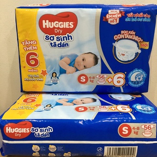 [Có sẵn] Tã dán sơ sinh Huggies size S56, S56+6, 56miếng - mới (cho trẻ 4-8kg)
