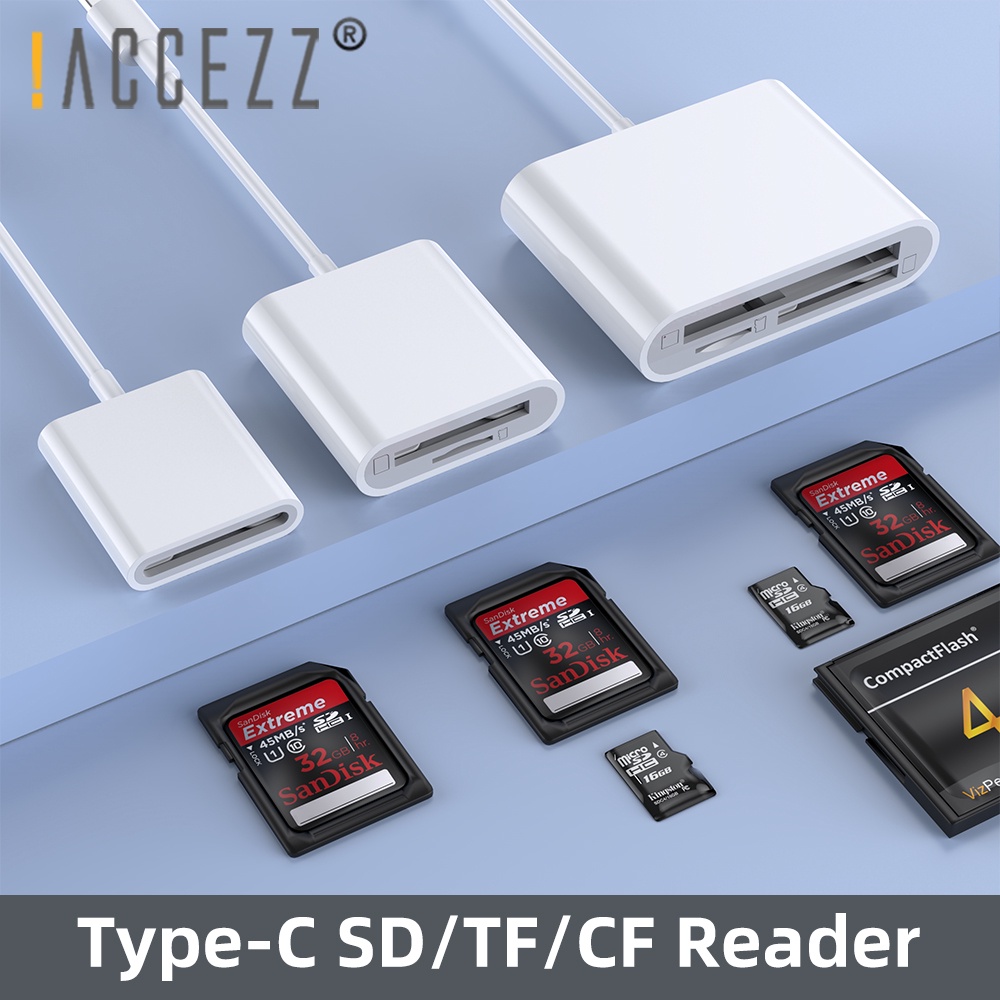 !!! Accezz 3 Trong 1 TYPE-C Adapter TF SD CF Đầu Đọc Thẻ Nhớ OTG Nhà Văn Nhỏ Gọn Đèn Flash Cho iPad Pro Huawei macBook Loại C CardReader