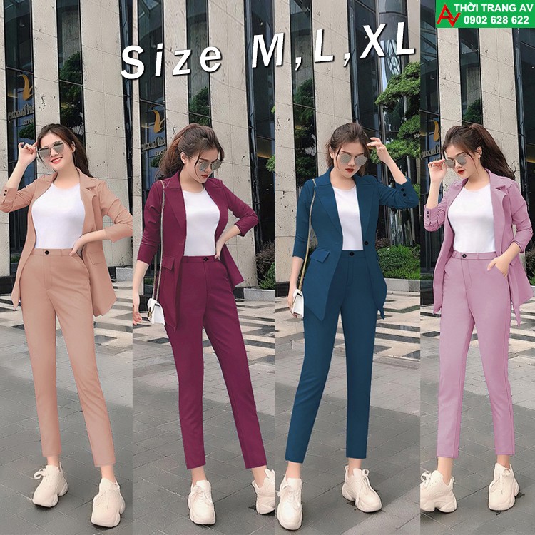 Bộ áo vest có túi và quần dài 2 túi kèm áo thun trắng cổ tròn xinh xắn - AV6480