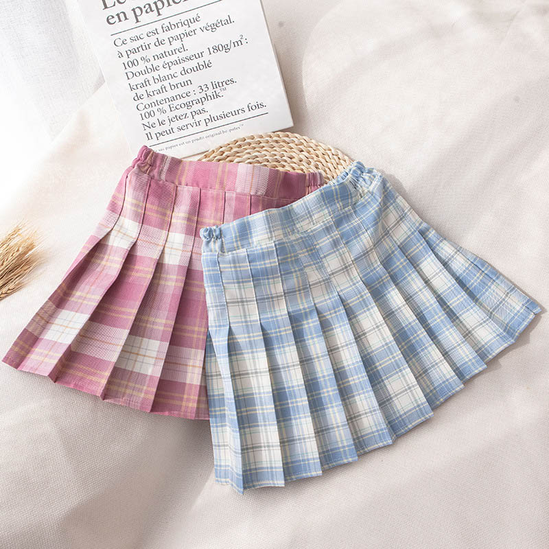 Fashion 4-12 Years Children Girls College Style Student Performance Pleated Plaid Skirts Bottoms