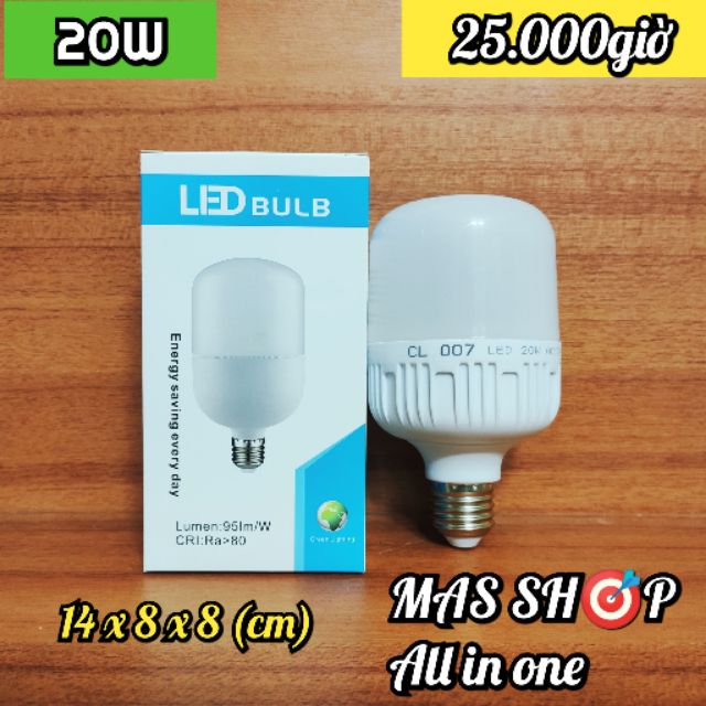 Bóng đèn LED 20W / trụ tròn, sáng trắng, độ sáng 1900lm, CRI &gt; 80