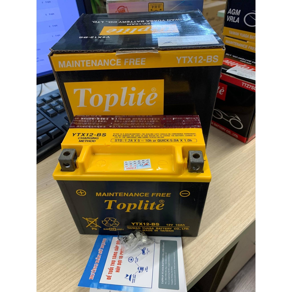 Bình Điện Toplite YTX12-BS, bình điện xe máy, bình ắcquy 12v, acqui, ắc quy 12v, bình ắc qui xe máy, battery 12v