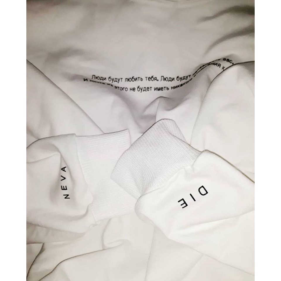 Nhập WAPCK111 giảm 25k đơn từ 200k - Áo Sweater NEVA DIE Trắng WHITE UNISEX (form rộng Châu Âu) | BigBuy360 - bigbuy360.vn