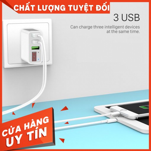 Củ sạc 3 cổng USB Hoco C15 có màn LED hiển thị đo dòng - Hàng Chính Hãng - Ổn định dòng cho Iphone/iPad/Android