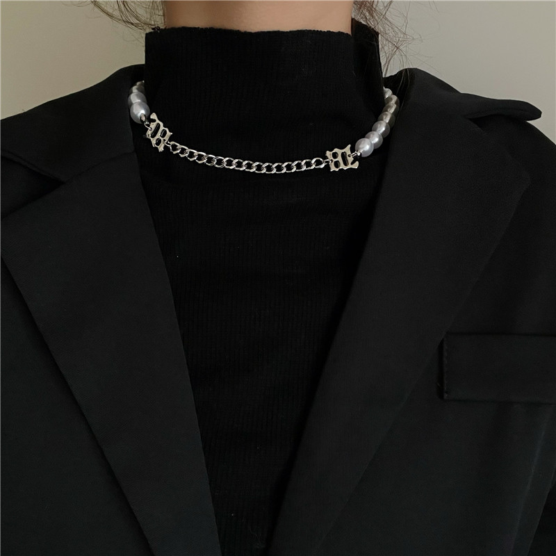 IF ME Vòng cổ mặt chữ đính ngọc trai giả sang trọng cho nữ