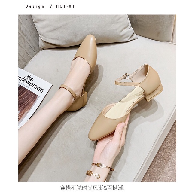 [Free Ship] Giày búp bê nữ mũi tròn gót thấp kiểu dáng dfonw giản cổ điển 2 màu đen kem shose_fashion13 Mã TT16