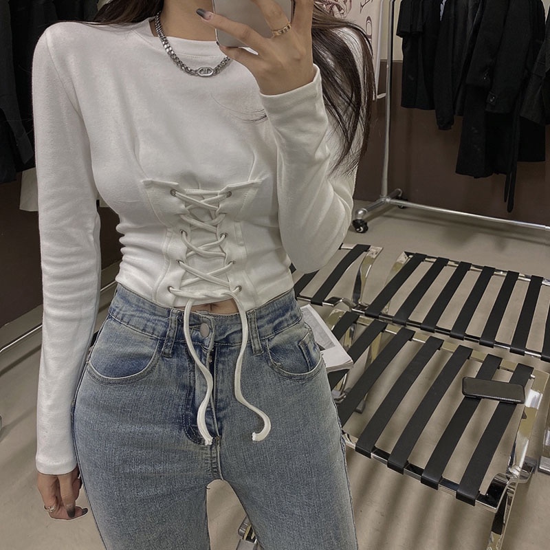 IELGY IELGY Áo Thun Lửng Tay Dài Dáng Ôm Màu Trơn Thời Trang Dành Cho Nữ Màu Sắc