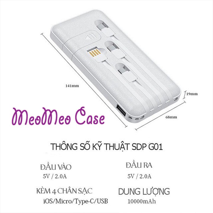 Pin sạc dự phòng SD Design THÔNG MINH KÈM 4 Cáp Sạc Micro, Lingtning, TypeC Cho Xiaomi Samsung IPhone Oppo,..