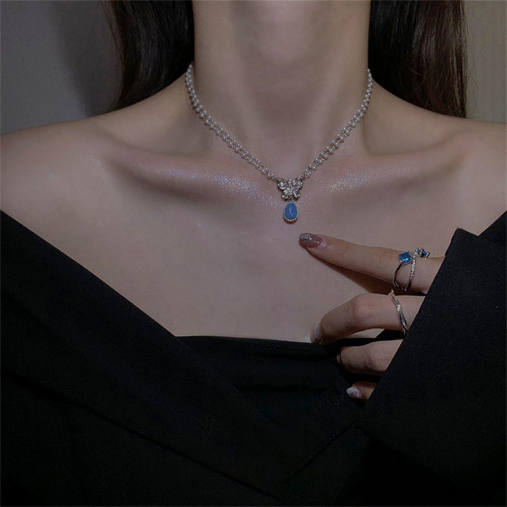 AROMA Vòng cổ Hai Lớp Mặt Hình Bướm / Giọt Nước Thời Trang Cổ Điển Cho Nữ