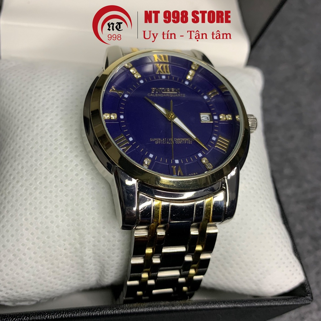 Đồng hồ FNGEEN mặt xanh đính đá [Có lịch ngày] dây thép không gỉ, đồng hồ thời trang nam cao cấp | BigBuy360 - bigbuy360.vn