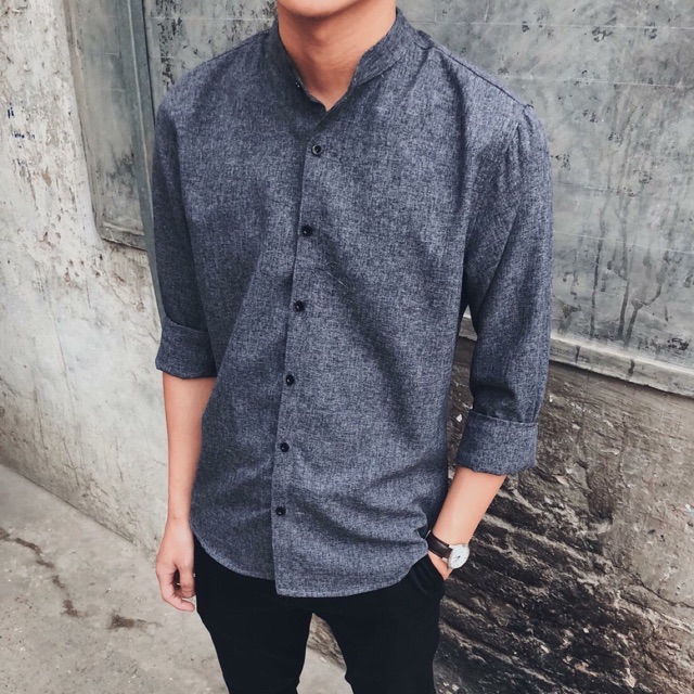 [ẢNH THẬT] Áo sơ mi nam trơn xám tiêu phong cách trẻ trung Hàn Quốc - TT02