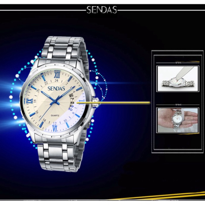 Đồng Hồ Nam SENDAS LM 24 Màu Trắng Cao Cấp Chống Nước Chống Xước , Quai Thép Không Gỉ, Kiểu Dáng Sang Trọng Free Ship