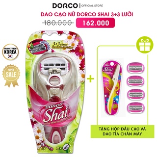 Hộp dao cạo 3 lưỡi kép nữ dorco shai + quà tặng gồm hộp 4 đầu dao cạo thay thế + dao cạo chân mày