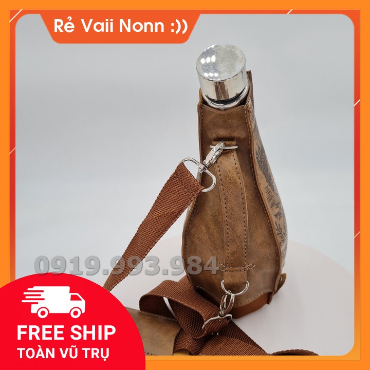 Bình inox đựng rươu tù và mang phong cách mông cổ 1,5 lít bao gồm túi đựng bình tặng phễu