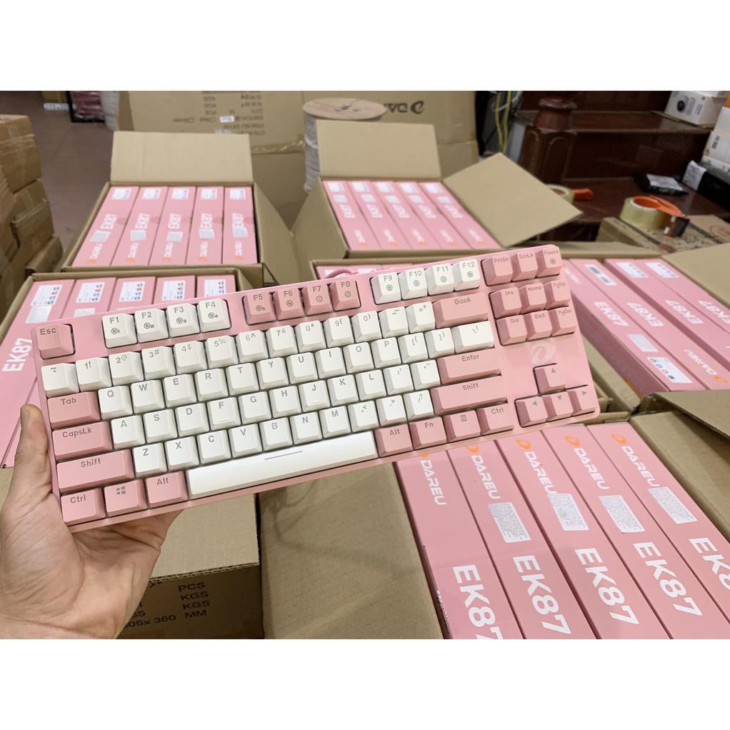 Bàn phím cơ Gaming DAREU EK87 PINK-WHITE