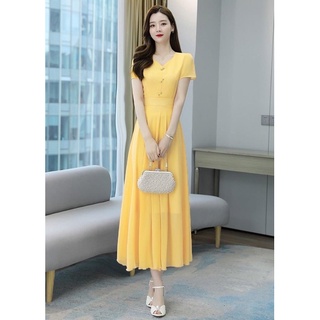 ĐẦM XÒE CỔ TIM ĐÍNH CƯỜM VÀNG