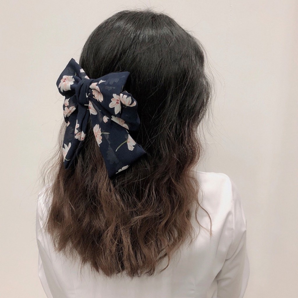 Kẹp tóc nơ hoa to Bím Tóc Nơ Tiểu Thư Vải Hoa Voan Nhí Hàn Quốc