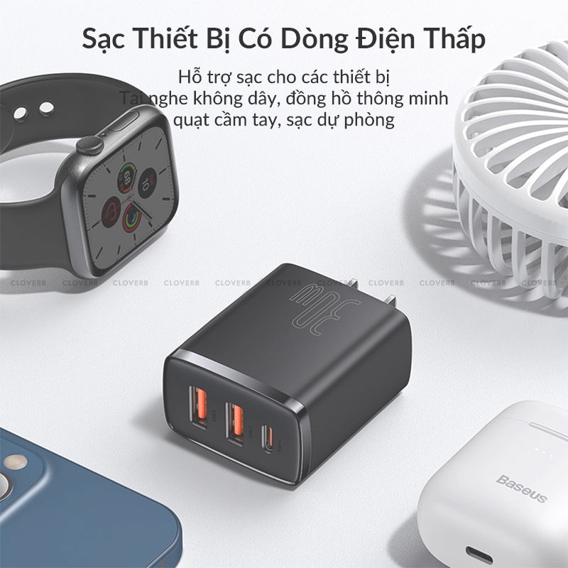 Baseus - Củ Sạc Nhanh 30w Cho iP12/13/14 Series, Hỗ Trợ 3 Cổng Sạc, 1 Type-C và 2 USB, Chip Sạc Thông Minh Bảo Vệ Pin
