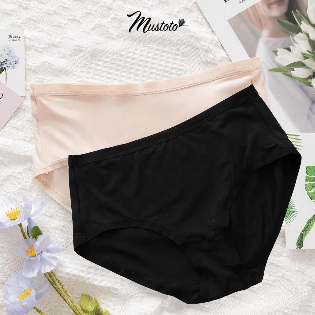 Combo 2 Quần Lót Nữ Trơn Lưng Cao Bamboo Kháng Khuẩn Đen, Da Đậm (Mustoto MQ51)