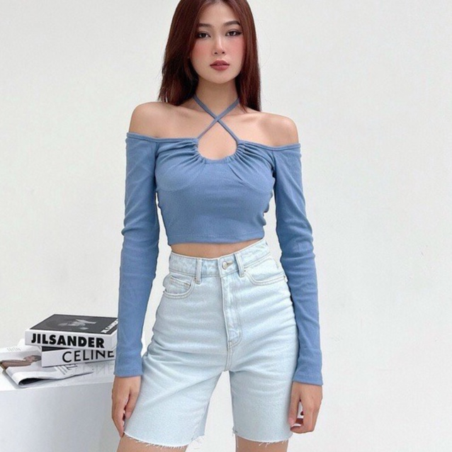 Áo Thun Cổ Yếm Giọt Nước Tay Dài
