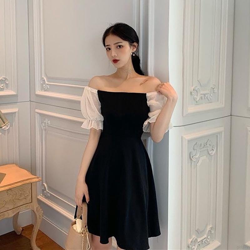 Đầm Nữ Ngắn Tay Trễ Vai Xinh Xắn Theo Phong Cách Hàn Quốc Thanh Lịch