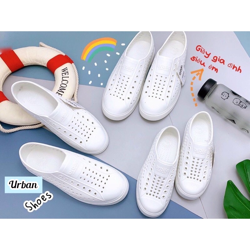 Giày nhựa URBAN NATIVE trơn 1 màu đi mưa, đi biển, du lịch, chống nước, không hôi chân xốp siêu mềm siêu nhẹ