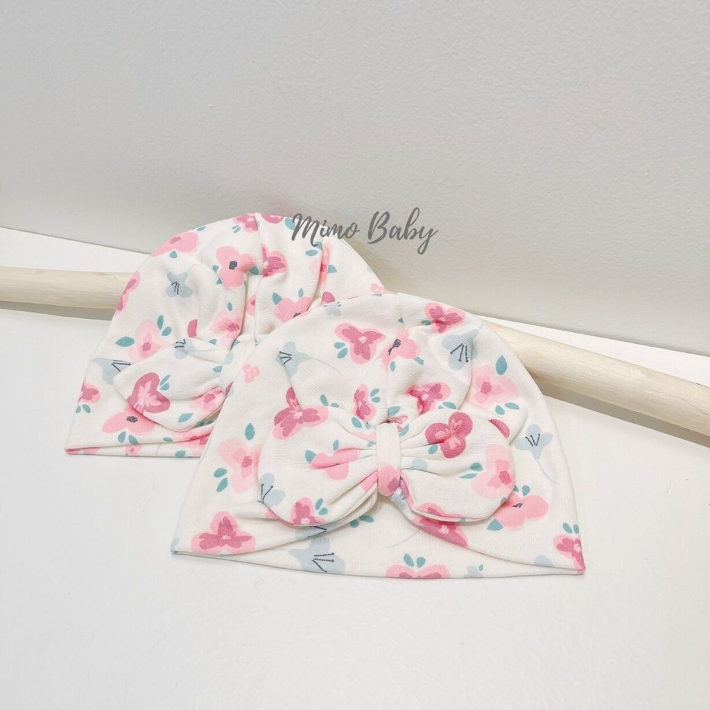 Mũ turban họa tiết hoa màu hồng tím vintage xinh xắn cho bé gái MTB165 Mimo Baby