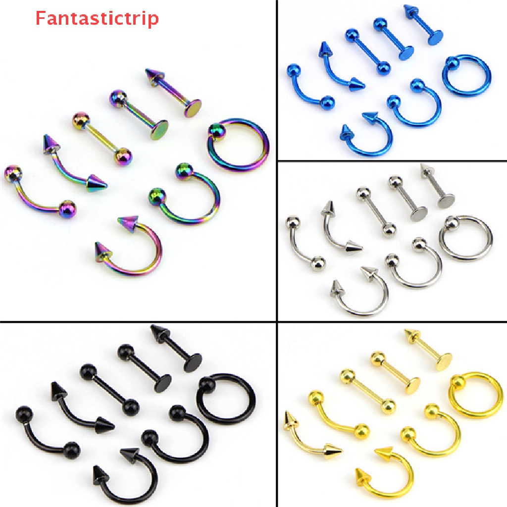 Set 8 Khuyên Đeo Mũi / Chân Mày / Tai / Mũi Bằng Thép Không Gỉ 16G