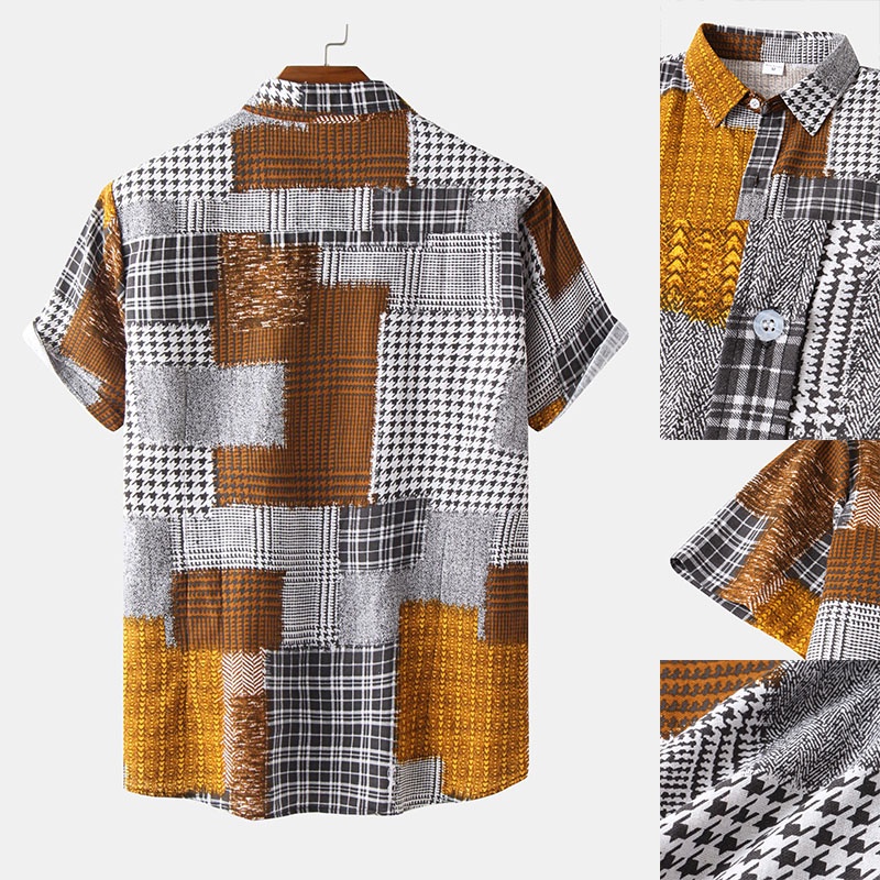 Áo Sơ Mi Nam Ngắn Tay Cài Nút Họa Tiết Sọc Caro Size Lớn 2022