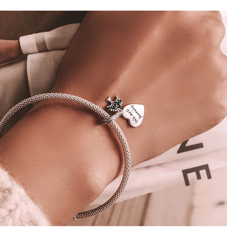 Hạt charm BAMOER SCC2104 kiểu cây sự sống và trái tim bằng bạc 925