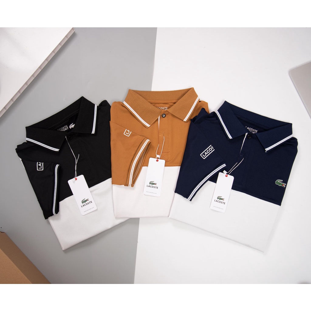 Áo polo Lacoste cá sấu phối màu hiện đại phong cách thể thao, chất vải cotton cá sấu thấm hút mồ hôi