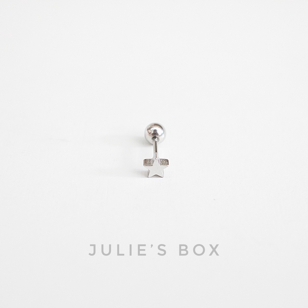 Khuyên Tai Titan Unisex Sát Tai Ngôi Sao Màu Bạc Bi Tròn Không Gỉ Sét Không Ngứa Không Đen julies box 66