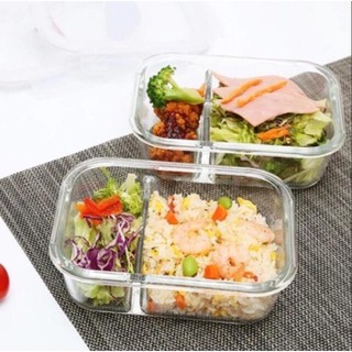 Thố Thủy Tinh hình chữ nhật 2 ngăn cao cấp hút chân không