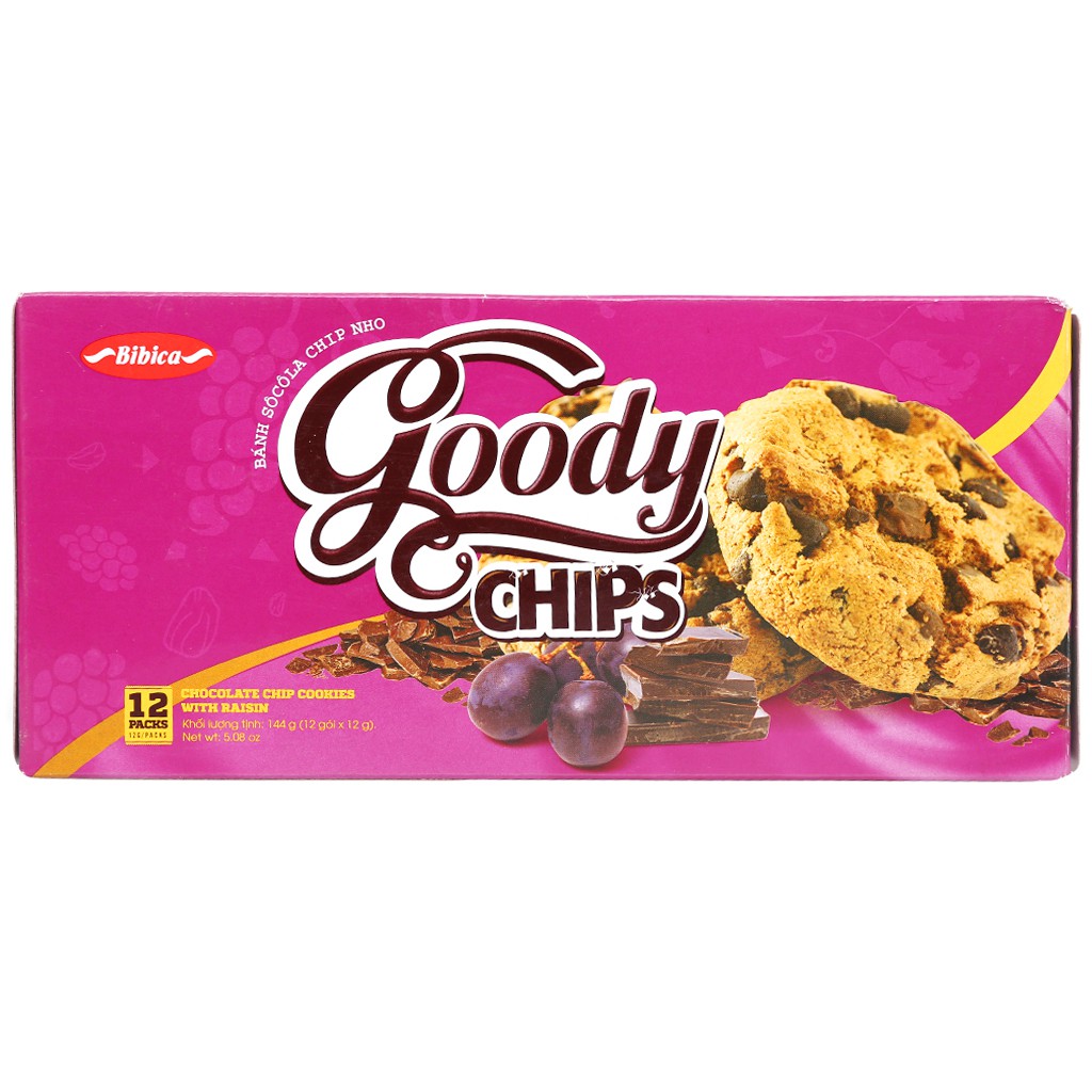 Bánh quy hạt socola chip và nho khô Goody Chips hộp 144g