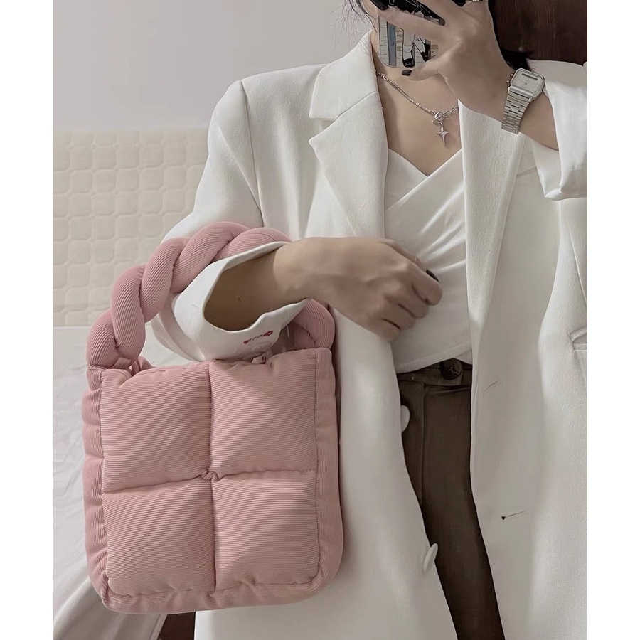 Túi Đeo Chéo Vai Bằng Vải Nhung Kẻ Mềm Thiết Kế Thời Trang 021 Cho Nữ