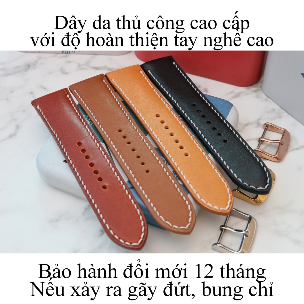 Dây đồng hồ da bò Vachetta handmade cao cấp size 20 và 22 - HM09 (Tặng kèm Tool tháo, khóa gài chọn màu, chốt 2 đầu dây)