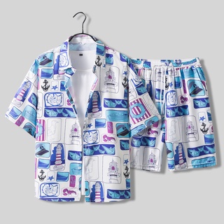 Set đồ đi biển in họa tiết phong cách hawaii thời trang cho nam