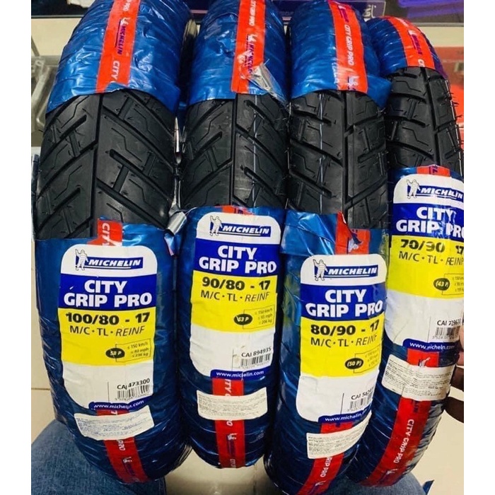 Cặp Vỏ xe máy Michelin City Grip Pro size 70 - 80/90/17 “ không ruột “ chống đinh chính hãng Thái Lan