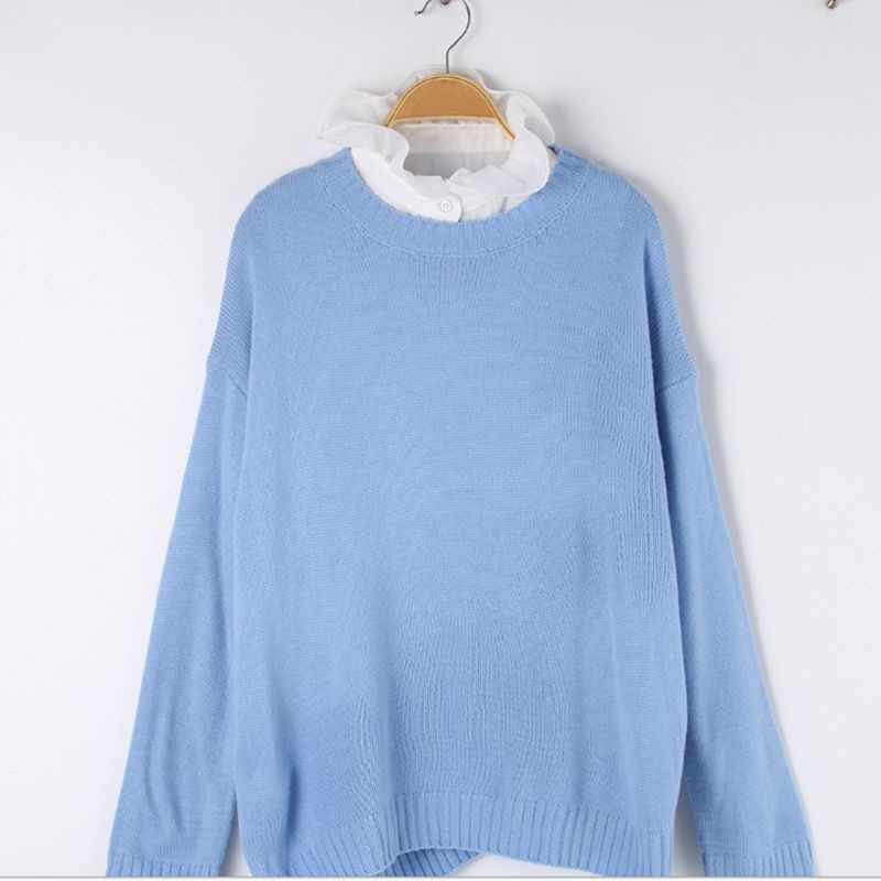 Cổ Áo Đứng Phối Bèo Nhún Màu Trơn Kiểu Công Chúa Hàn Quốc Xinh Xắn Cho Nữ