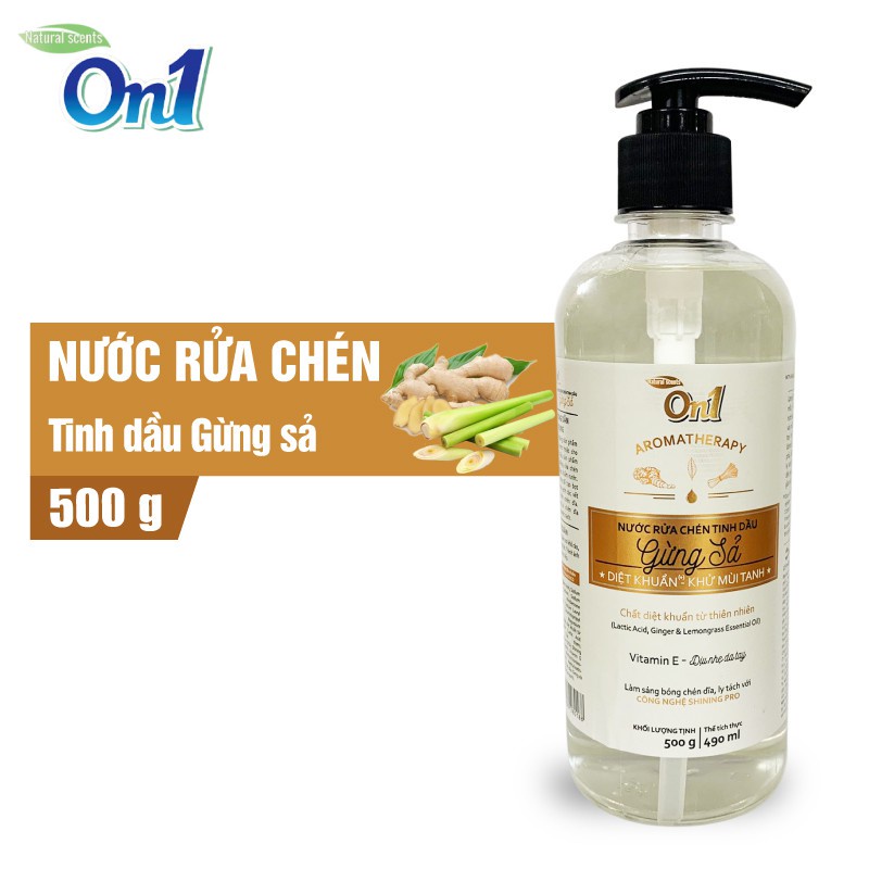 Nước rửa chén On1 tinh dầu hương gừng sả dung tích 500g sạch bóng vết dầu mỡ - Bảo vệ da tay N5502