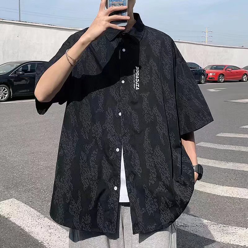 Áo Sơ Mi Tay Ngắn Trơn In Họa Tiết Đơn Giản Phong Cách Hàn Quốc Thời Trang Mùa Hè Cho Nam áo thun from rộng áo sơ mi nam đẹp áo sơ mi cộc tay nam