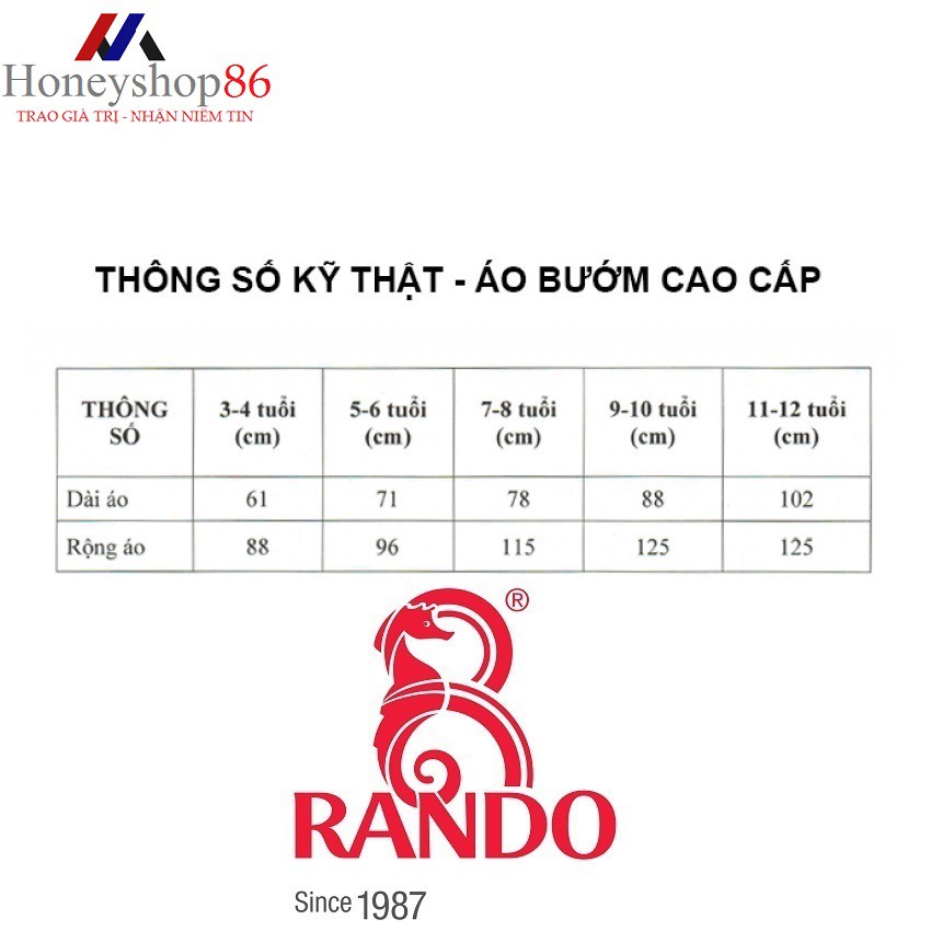 <YÊU THÍCH> Áo mưa bướm trẻ em Rando CPPM-07 size 1 dành cho bé có chiều cao Size 1 : 0.8 – 0.9 m .HONEYSHOP86