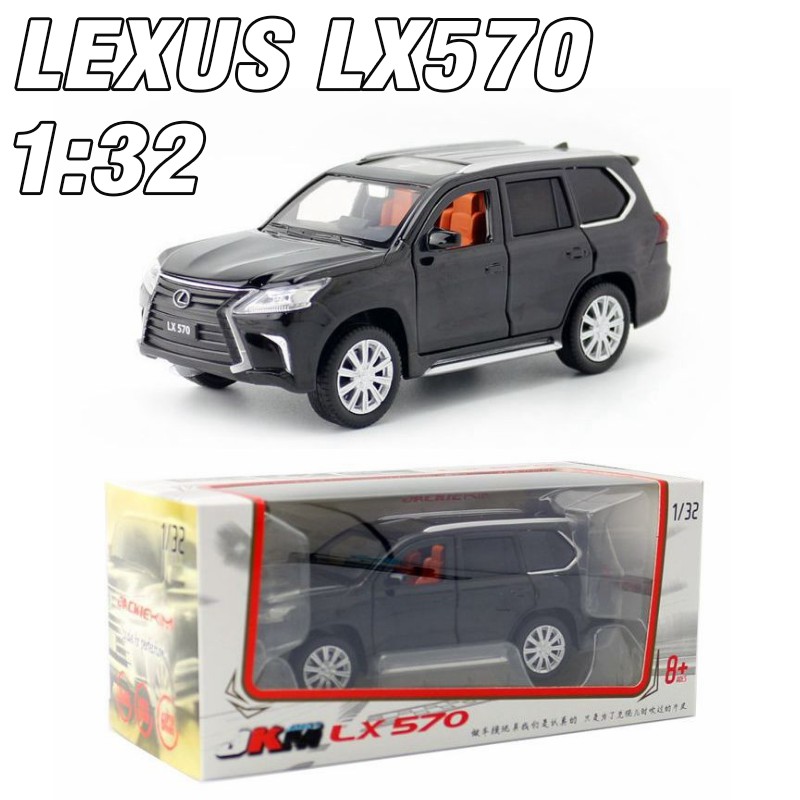 Đồ chơi xe mô hình ô tô Lexus LX570 bằng kim loại tỉ lệ 1:32 xe màu đen có âm thanh động cơ và đèn mở các cửa