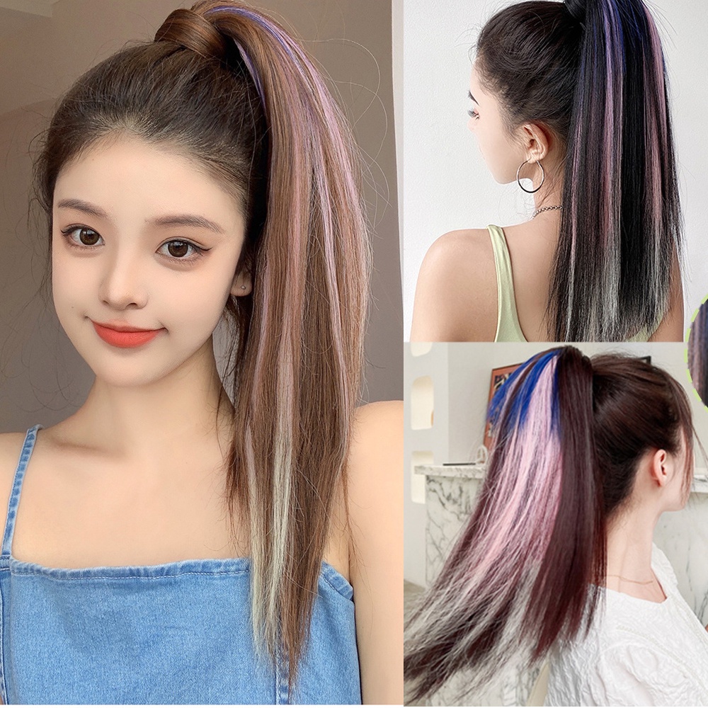 Tóc Giả Đuôi Ngựa Thẳng Nhuộm Màu Nhuộm Gradient Có Kẹp Tóc Đuôi Ngựa Thời Trang Cho Nữ